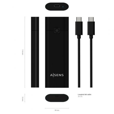 Aisens Caja Externa para SSD M.2 NVMe ASM2-020B - USB 3.2 Gen 2 10Gbps - Aluminio - Plug & Play Sin Tornillos